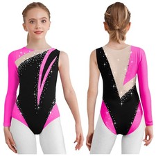 Girls Unitard Stage Performance Bodysuit Shiny Rhinestones Leotard Jazz Ballet