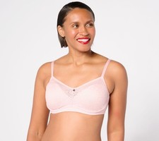 Breezies Women's Bra Sz 46C Lace Elegance Unlined Wirefree Support Pink A687693
