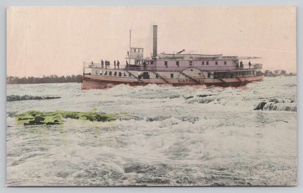 Vintage Lachine Rapids Steamboat Postcard Montreal Canada Rapids