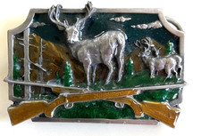 Two Deer and Crossed Shotguns belt buckle Siskiyou Buckle Co. S-10