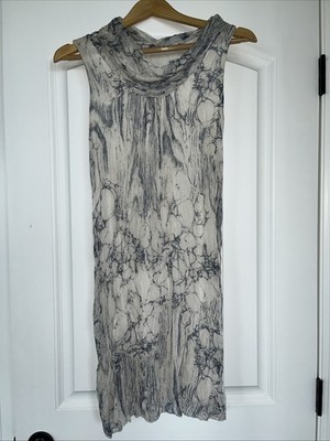 VIA SIGNORIA ITALY SILK Dress Womens SMALL Abstract Italian A Line Boho Beige