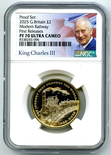 2025 2£ GREAT BRITAIN TWO POUND NGC PF70 UCAM MODERN RAILWAY TRAIN FIRST RELEASE