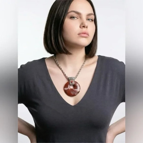 GEMSTONE DONUT NECKLACE SILVER TONE