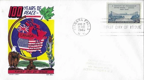 1948 FDC, #961, 3c U.S.-Canada, Cachet Craft/Boll