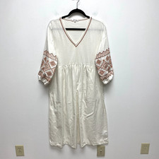 Madewell Embroidered Sleeve Popover Midi Dress Womens Lighthouse Linen Blend XS