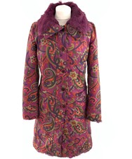 Etro Purple Paisley Collared Reversible Real Fur Coat Jacket, Size It 40 Uk 8