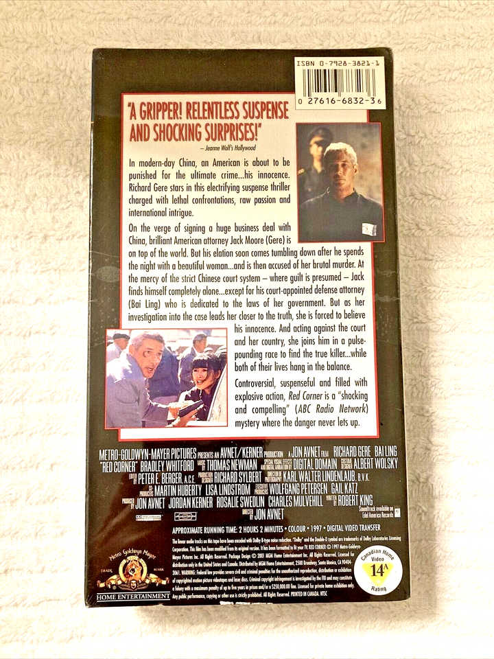 RED CORNER VHS MOVIE STARRING RICHARD GERE SUSPENSE, THILLER NEW