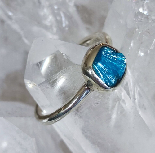 Anello pietra grezza cavansite argento sterling 925 misura 53 pietra curativa fatto a mano R1999 - Foto 1 di 6