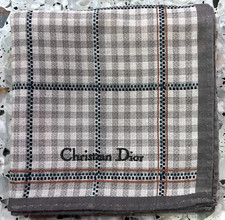 MAN HANDKERCHIEF CLASSIC BEIGE  BROWN CHECKED VTG COTTON ART POCKET SQUARE 19"