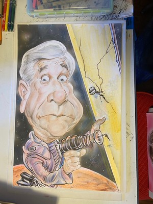 Leslie Nielsen Caricature Naked Gun Original Art Airbrush Forbidden Planet