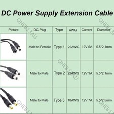 12V DC Male to male Female power Cable 5.5MM 2.1mm Adapter Cord extension 20H