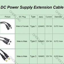12V DC Male to male Female power Cable 5.5MM 2.1mm  Adapter Cord extension 20H