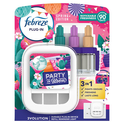 Febreze 3Volution Plug-In Starter Kit mit Nachfüll-Erinnerungslicht - Party in Blüte