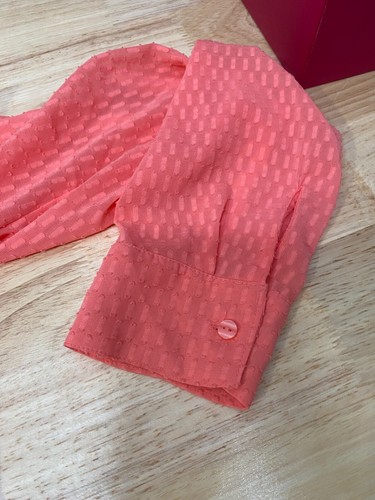 Worthington Womens Small Coral Pink Button Front Hobnail Ruffle Blouse Career - Picture 7 of 12