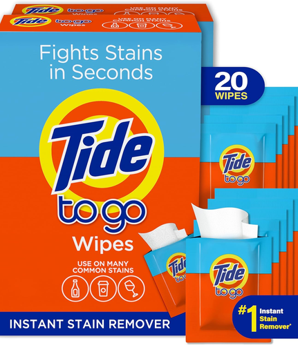 Stain Remover for Clothes, to Go Wipes, Instant Stain Remover, 20 Count