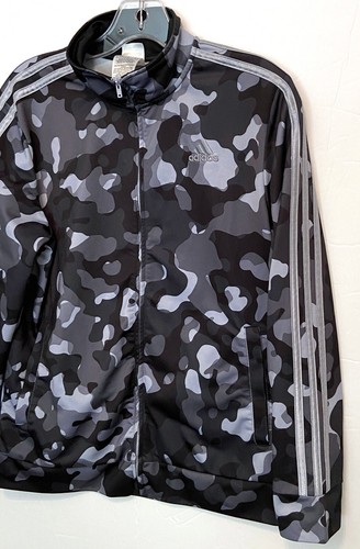 Adidas Black Gray Camouflage 3-Stripe Full Zip Up Track Jacket Youth Large 14-16 - Picture 3 of 13