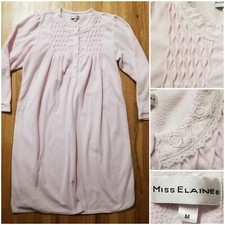 Miss Elaine Size M Pink with Smocking, Embroidery, Buttons - Soft LS Nightgown