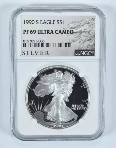 1990-S American Silver Eagle PF69 UCAM NGC Silver Label