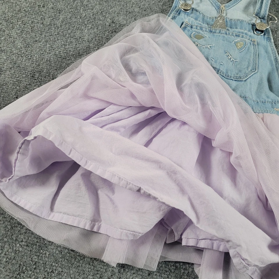 Oshkosh B’gosh Jumper Girl Toddler 4T Denim Unicorn Vestbak Overalls Tulle - Image 3 of 4
