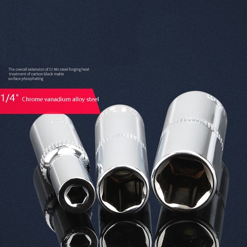 Socket Set 1/4" Drive 6 Points Deep Sockets Metric 4-14mm Wrench CRV Long Reach - Picture 7 of 7