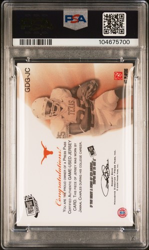 Jamaal Charles 2008 Press Pass Game Used Jersey Gold Rookie Card Auto PSA 67/199 - Picture 2 of 2