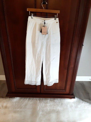 Twinset Milano NWT Women's Size 4 Pants Pantalone Bianco Ivory Lace Hem
