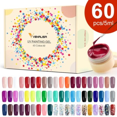 Nail Art Tips Design UV LED Soak Off Paint Nail Polish Lacquer Gels 60 Colors