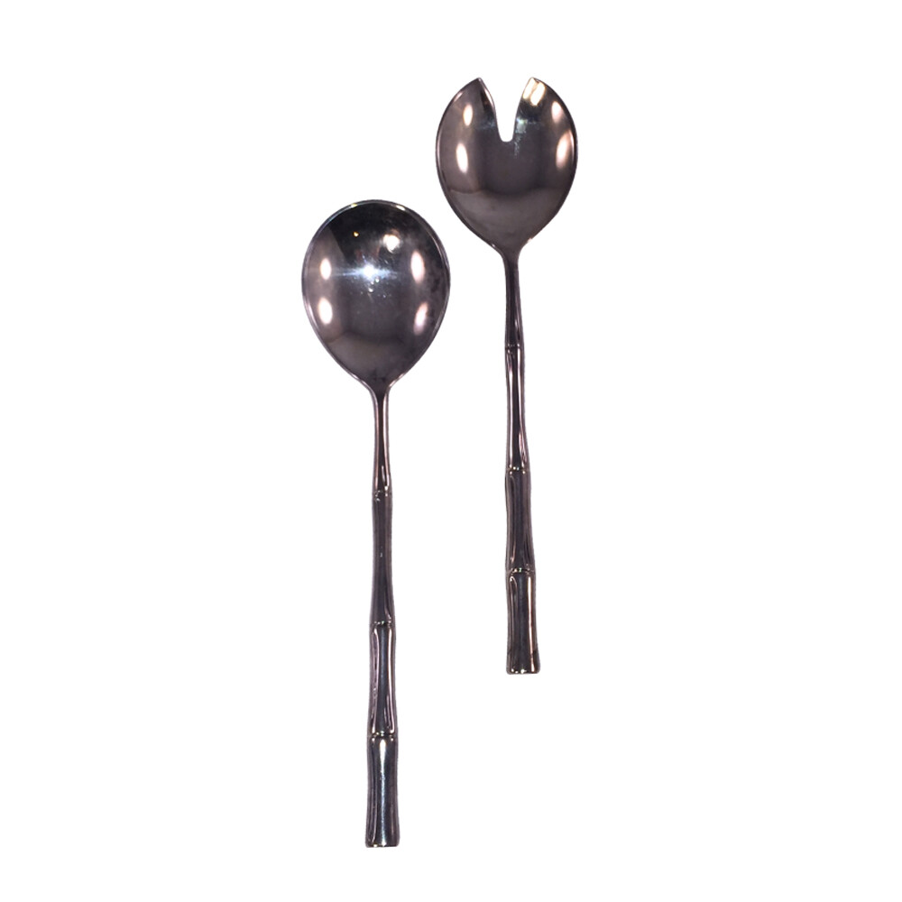 Large Italian Bamboo Inspired Salad Fork and Spoon Set