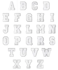 6" White Varsity Alphabet Letters on White Chenille Iron-on Patch