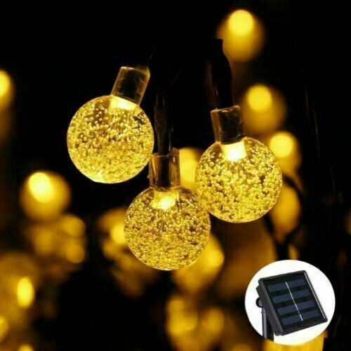 Warm White 30 LED Solar Powered Retro Bulb String Lights For Garden Outdoor