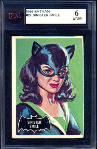 1966 TOPPS USA BATMAN BAT NOIR #27 Catwoman Sinister Smile recrue KSA 6 EX-NM - Photo 1/2