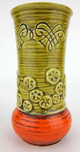 Inarco Retro Orange Ceramic Japan Art Vase Embossed Raised Pottery Rare 1960's - Picture 8 of 9