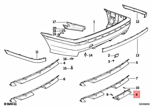 OEM BMW 3 E36 Rear Bumper M Technic Flap 51122233798 2233798 