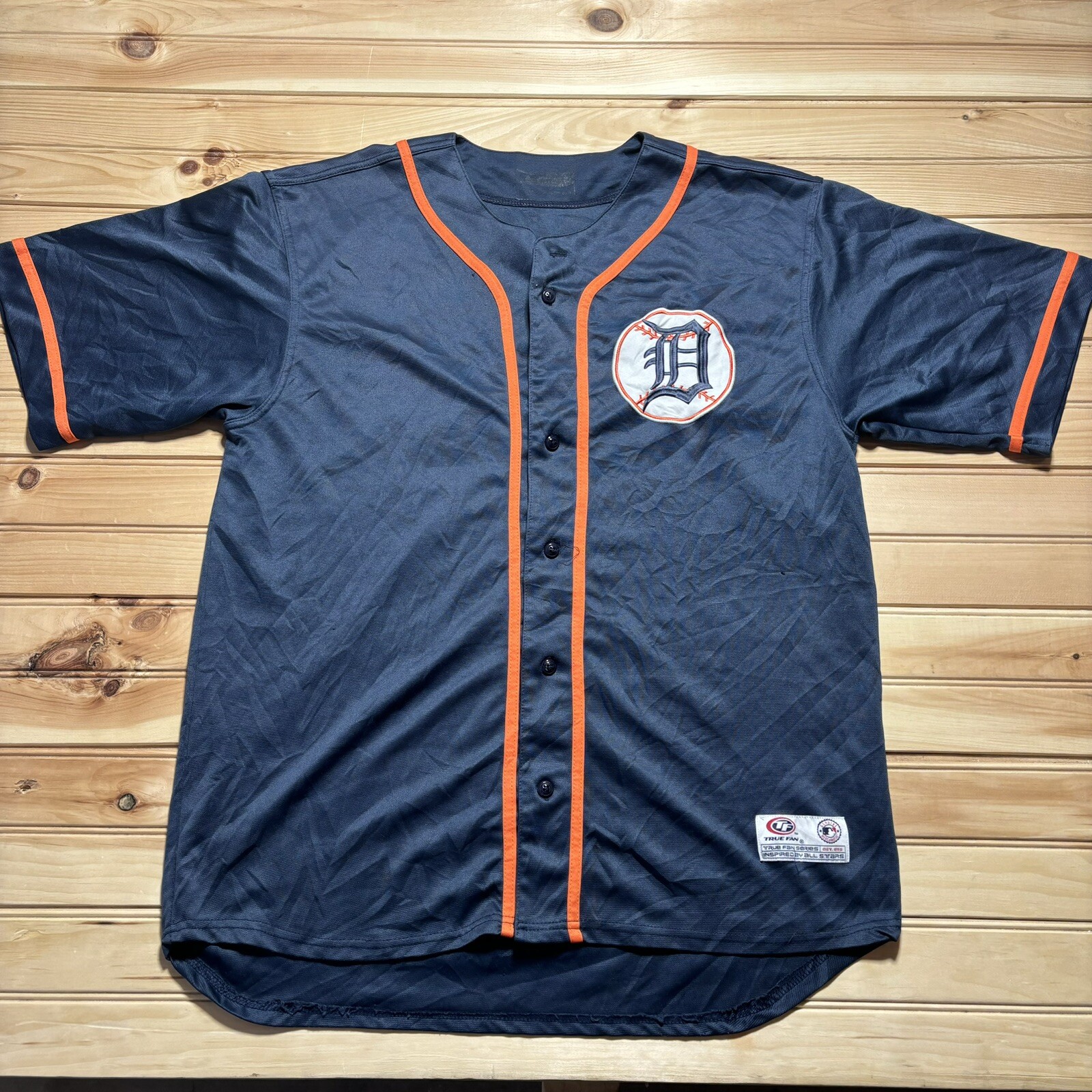 Detroit Tigers MLB True Fan Blue Blank Baseball Jersey Men's Size XL