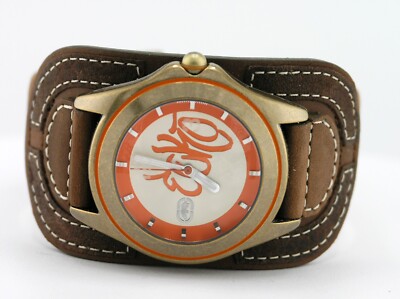 NEW MARC ECKO E65000G6 CHRONICLES BROWN LEATHER CUFF QUARTZ  ANALOG WATCH 40MM