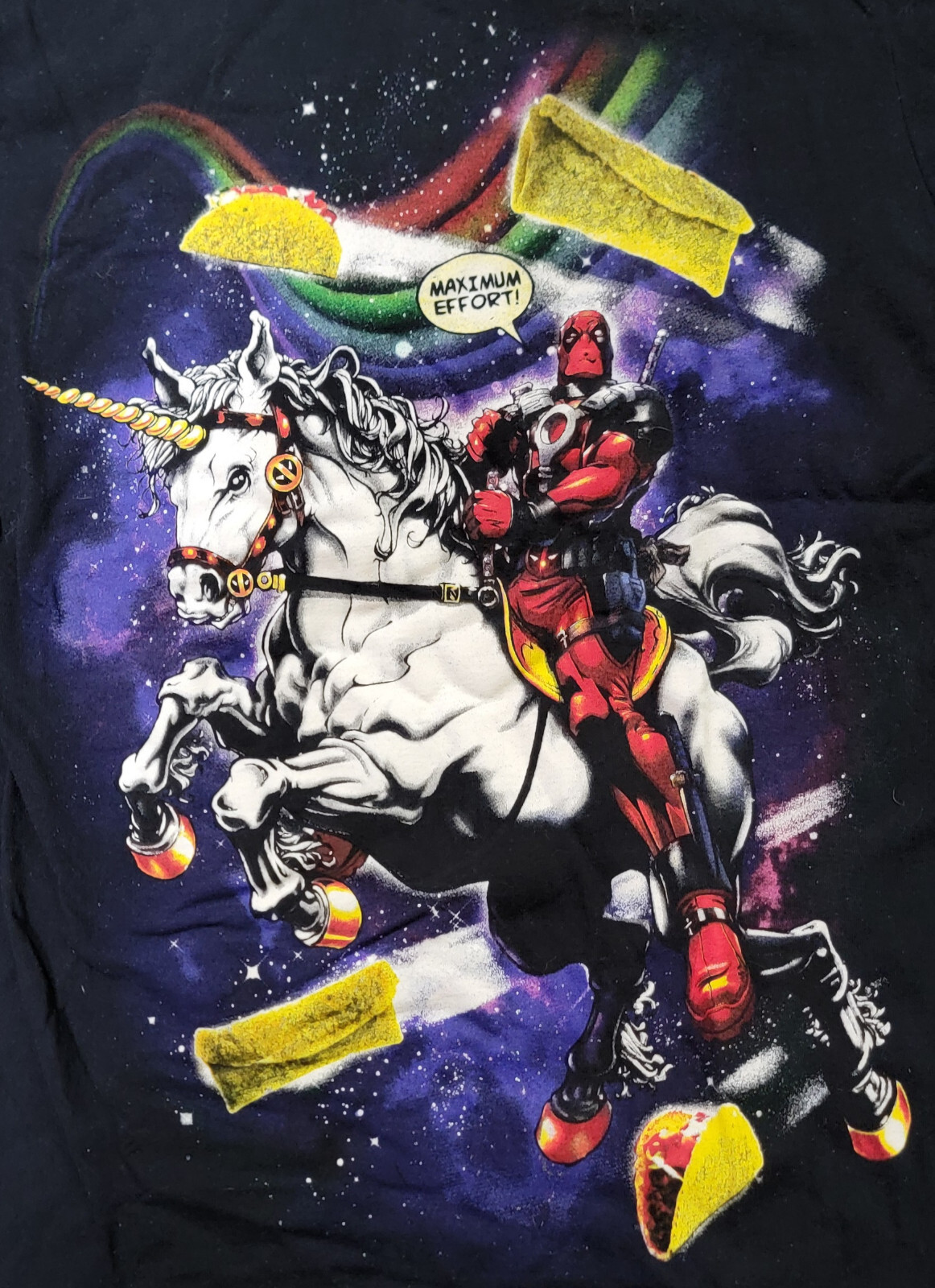 Marvel Deadpool Graphic Comic Tee T Shirt Unicorn Maximum Effort ...