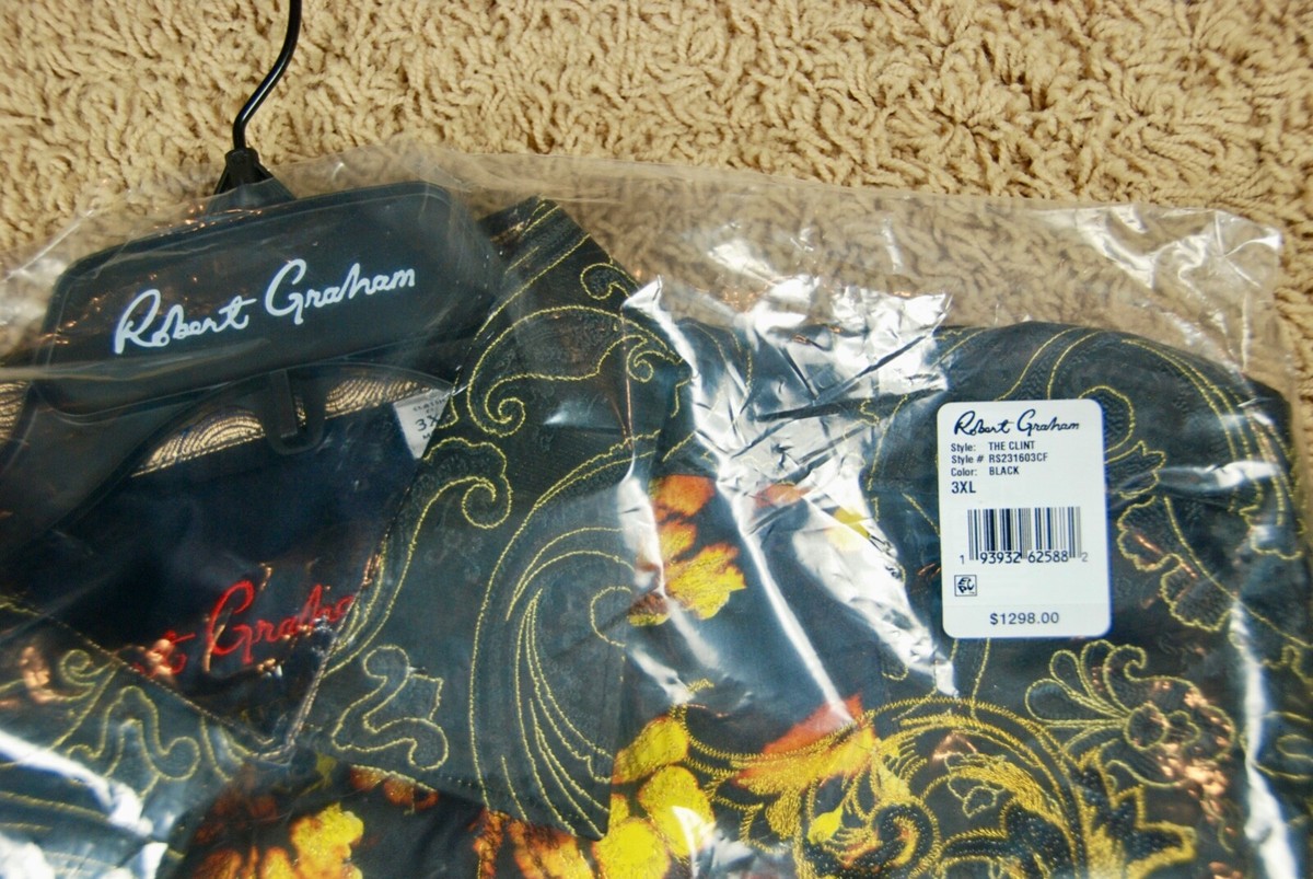Chemise De Sport Robert Graham The Clint édition Limitée - Taille 3XL - Soie Brodée - Neuf étiqueté (1298$ Valeur)