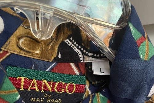 Vintage Golf Shirt Mens Large Button Up Short Sleeve Collage Print Tango MaxRaab - Picture 5 of 5