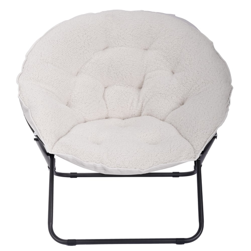 Foldable Saucer Chair Portable Seat with Soft Ivory Sherpa Fabric Cushion Decor - Picture 2 of 12