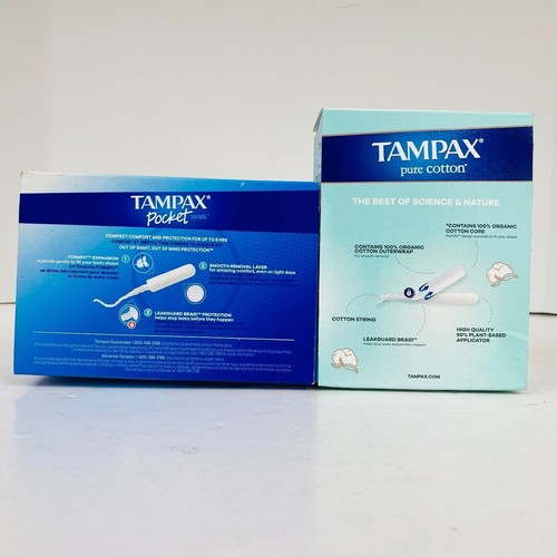 Tampax Pocket Pearl Regular 32ct & Pure Cotton 22ct Organic Tampons Combo Pack - Picture 3 of 9