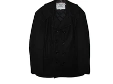 Men's Naval Issue Dark Navy Blue Wool Double Breasted Pea Coat Jacket Size 42
