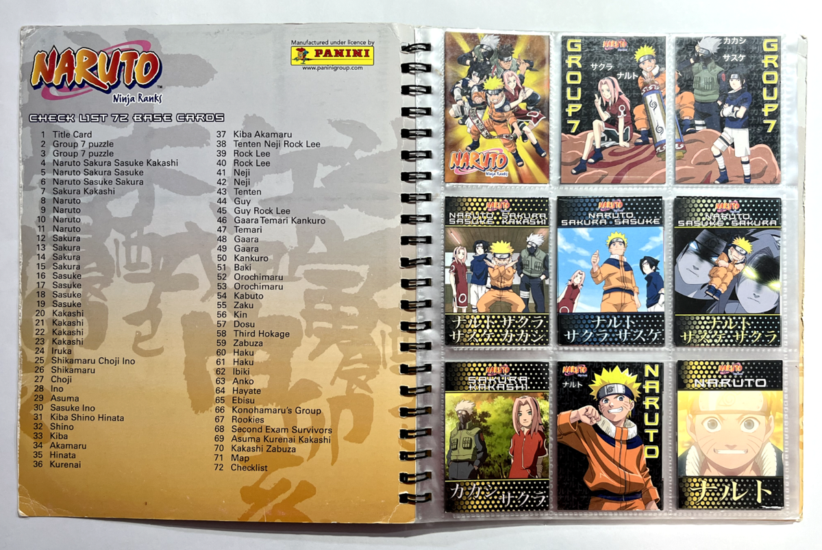 NARUTO NINJA RANKS Cards Album + Full Set 72/72 PANINI 2002 Sasuke