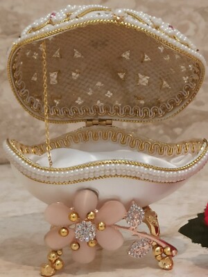 Teenager Faberge egg Music Trinket Women Teen HANDCARVED Egg 24K Gold Pearl