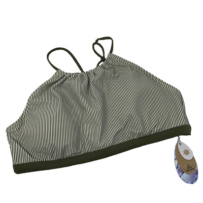 Prana Large XL Bikini Top Brina Halter Green Stripe Pad Swim Suit