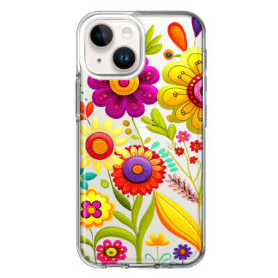 For Apple iPhone 14 Plus Shockproof Case Yellow Pink Folk Style Flowers