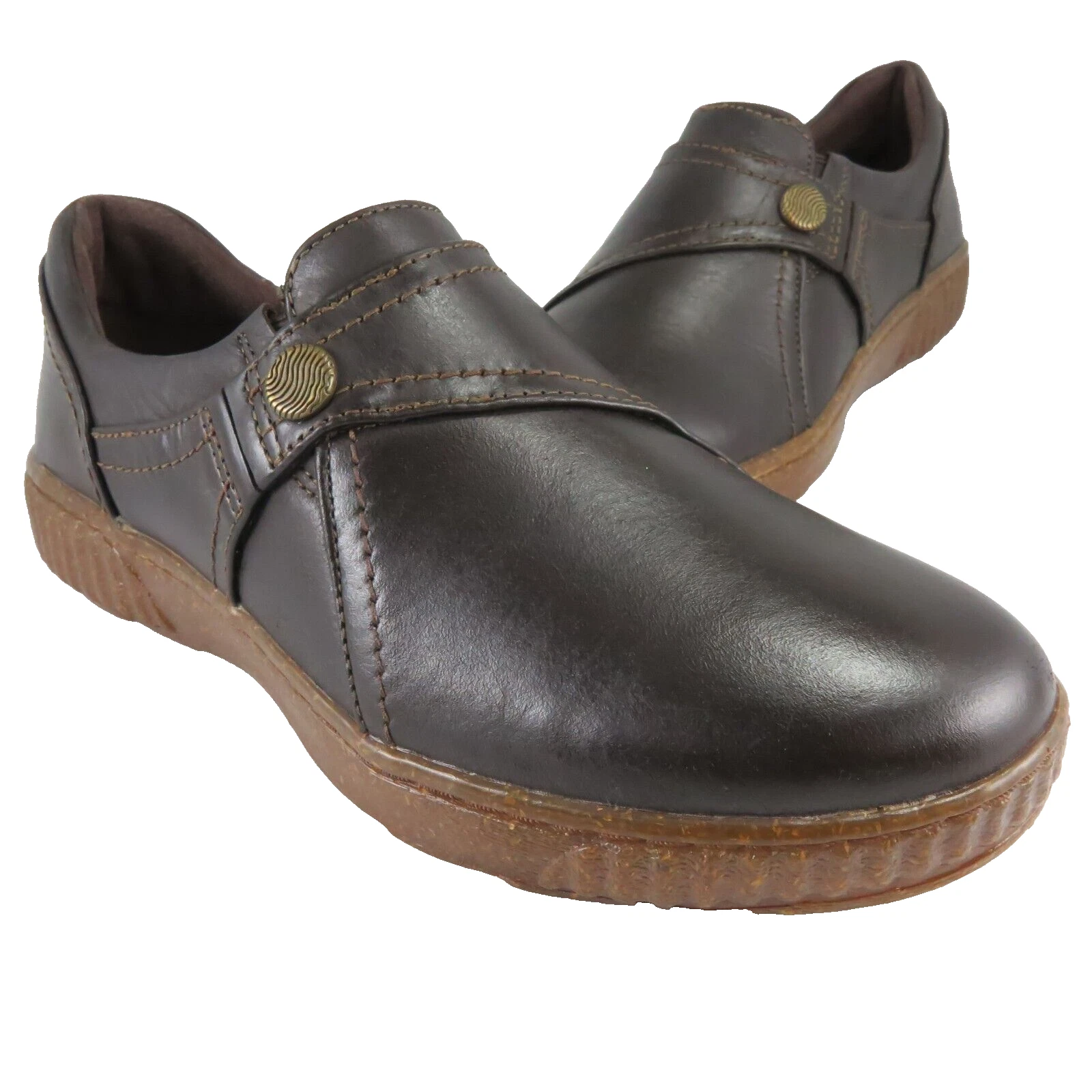 Mocassino donna Clarks Caroline Pearl taglia 8 5 M pelle marrone gomma piatta suola gomma
