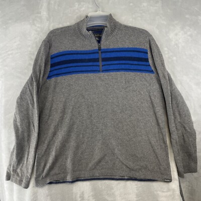 Eddie Bauer Sweater Men's Sz L Striped Gray Blue 1/4 Zip Wool Blend  Outdoors