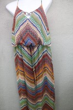 City Triangles Vtg. Strappy Silky Halter Maxi Dress-Large-Beachy-BOHO-Side Slits