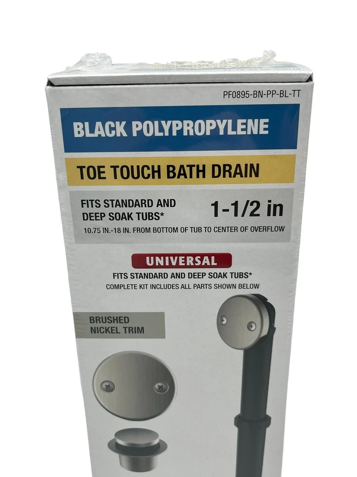 PF Waterworks матовый никель отделка сенсорный носок слив ванны - черный полипропилен - Изображение 2 из 4