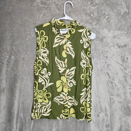 Vintage Manuaheali'i Hawaiian Tunic Top Sleeveless Green Floral XL White Tag - Picture 5 of 9